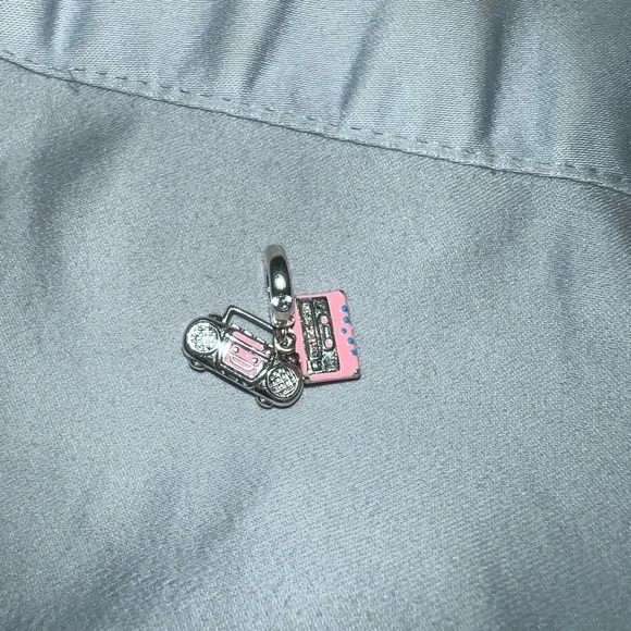 Pink & Silver Cassette Tape & Radio Dangle Charm - Picture 3 of 6